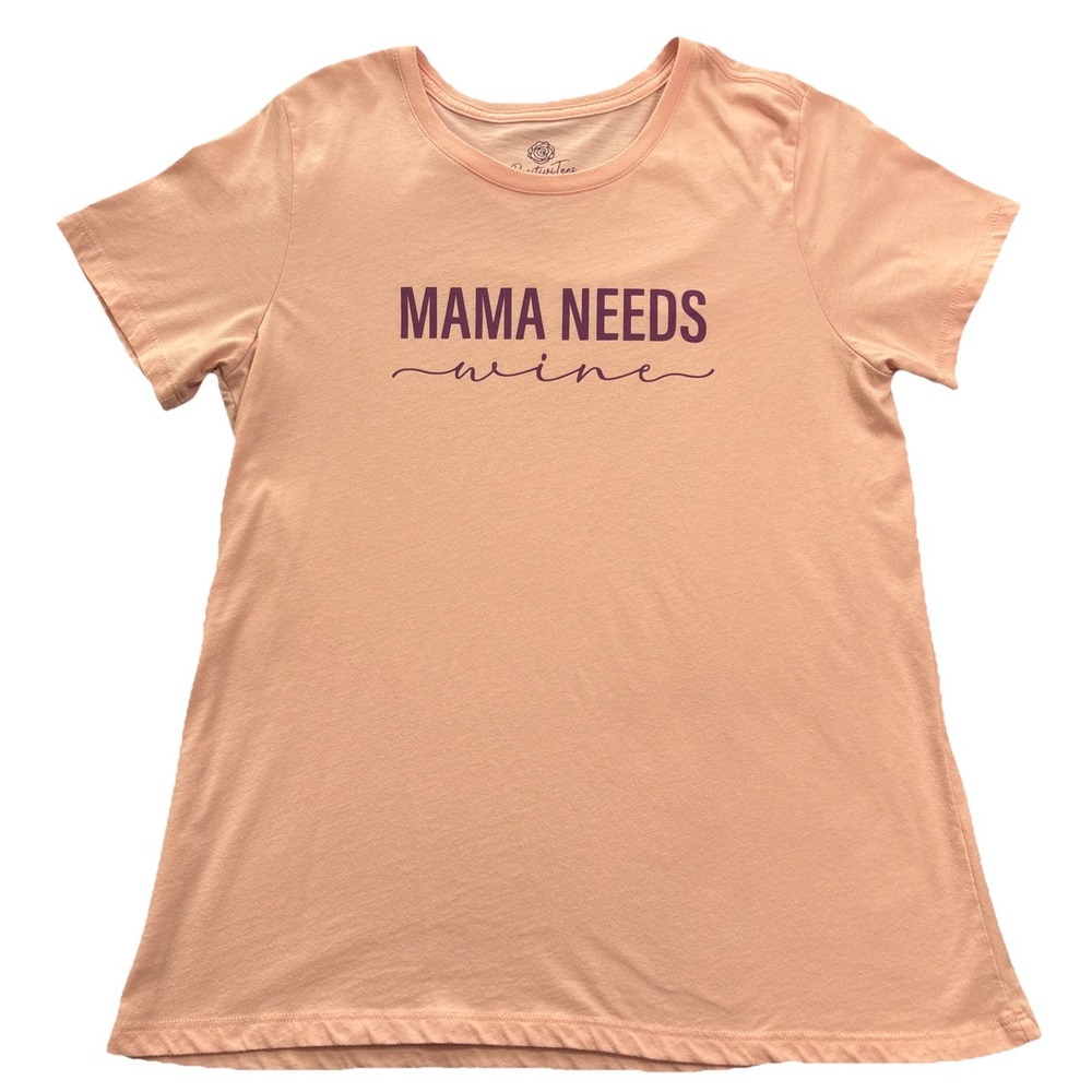 PositiviTees Graphic Tee Women's Pink Excellent Mama Needs Wine Size L 12/14